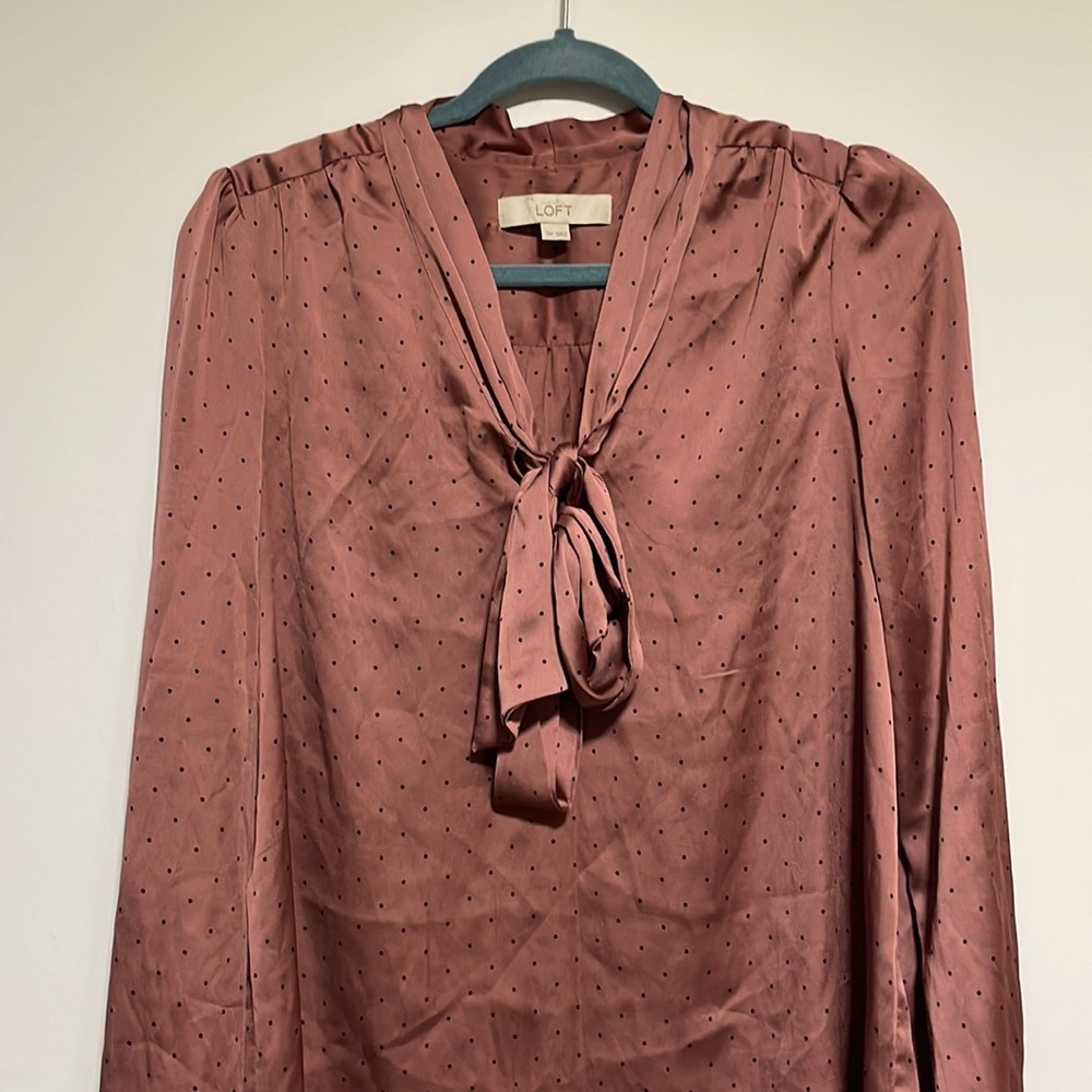 Loft Front Tie Polka Dot Long Sleeve Top in Small/Medium